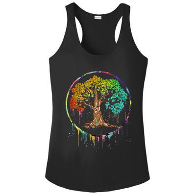 Colorful Tree Life Is Really Good Tree Art Watercolor Circle Ladies PosiCharge Competitor Racerback Tank