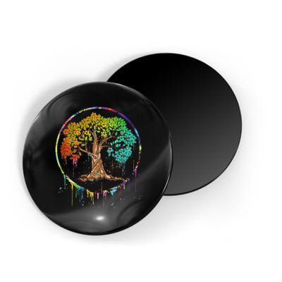 Colorful Tree Life Is Really Good Tree Art Watercolor Circle Magnet