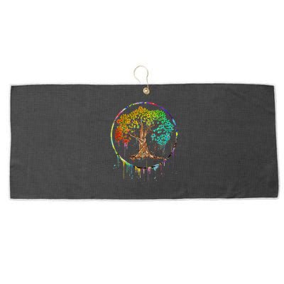 Colorful Tree Life Is Really Good Tree Art Watercolor Circle Large Microfiber Waffle Golf Towel