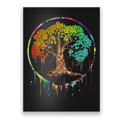 Colorful Tree Life Is Really Good Tree Art Watercolor Circle Poster