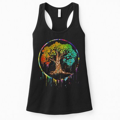 Colorful Tree Life Is Really Good Tree Art Watercolor Circle Womens Tank Top