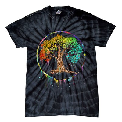 Colorful Tree Life Is Really Good Tree Art Watercolor Circle Tie-Dye T-Shirt