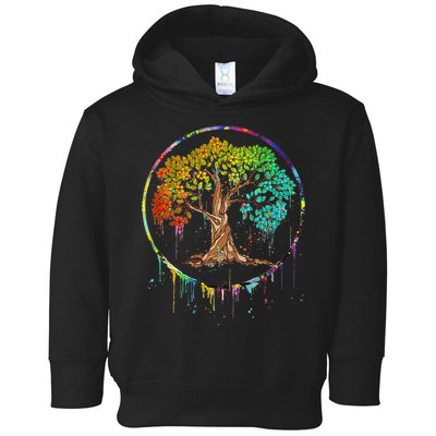 Colorful Tree Life Is Really Good Tree Art Watercolor Circle Toddler Hoodie