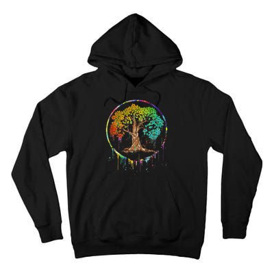 Colorful Tree Life Is Really Good Tree Art Watercolor Circle Tall Hoodie