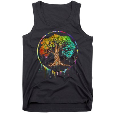 Colorful Tree Life Is Really Good Tree Art Watercolor Circle Tank Top