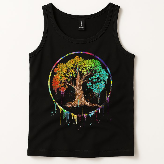 Colorful Tree Life Is Really Good Tree Art Watercolor Circle Tank Top