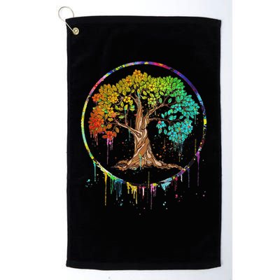 Colorful Tree Life Is Really Good Tree Art Watercolor Circle Golf Towel