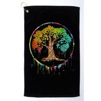 Colorful Tree Life Is Really Good Tree Art Watercolor Circle Golf Towel