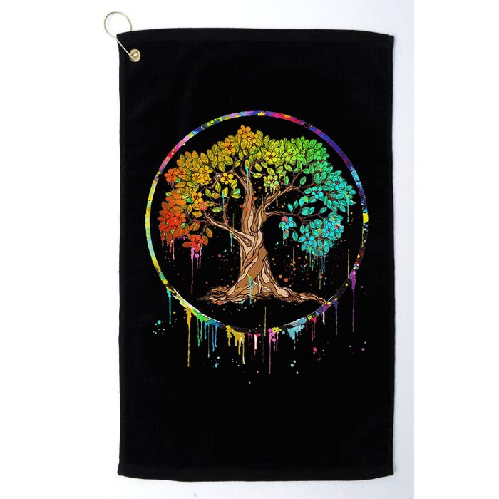 Colorful Tree Life Is Really Good Tree Art Watercolor Circle Golf Towel