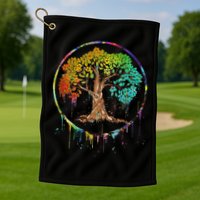 Colorful Tree Life Is Really Good Tree Art Watercolor Circle Golf Towel