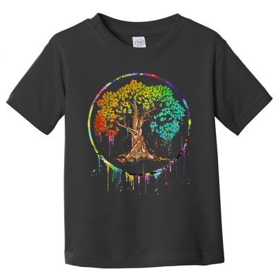 Colorful Tree Life Is Really Good Tree Art Watercolor Circle Toddler T-Shirt