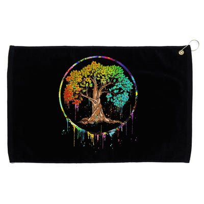 Colorful Tree Life Is Really Good Tree Art Watercolor Circle Grommeted Golf Towel