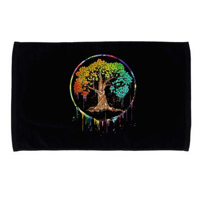 Colorful Tree Life Is Really Good Tree Art Watercolor Circle Microfiber Hand Towel
