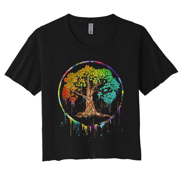 Colorful Tree Life Is Really Good Tree Art Watercolor Circle Crop Top