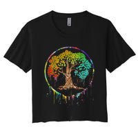 Colorful Tree Life Is Really Good Tree Art Watercolor Circle Crop Top