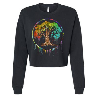 Colorful Tree Life Is Really Good Tree Art Watercolor Circle Cropped Pullover Crew