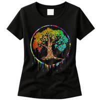 Colorful Tree Life Is Really Good Tree Art Watercolor Circle Womens T-Shirt