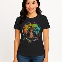 Colorful Tree Life Is Really Good Tree Art Watercolor Circle Womens T-Shirt