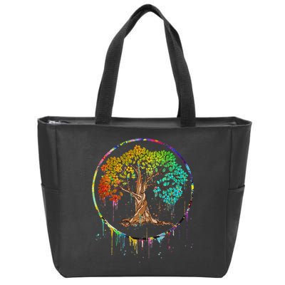 Colorful Tree Life Is Really Good Tree Art Watercolor Circle Zip Tote Bag