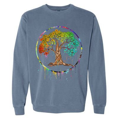 Colorful Tree Life Is Really Good Tree Art Watercolor Circle Garment-Dyed Sweatshirt