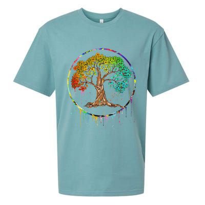 Colorful Tree Life Is Really Good Tree Art Watercolor Circle Sueded Cloud Jersey T-Shirt