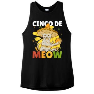 Cinco The Meow With Cat For Cinco De Mayo Ladies PosiCharge Tri-Blend Wicking Tank