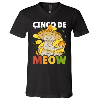 Cinco The Meow With Cat For Cinco De Mayo V-Neck T-Shirt