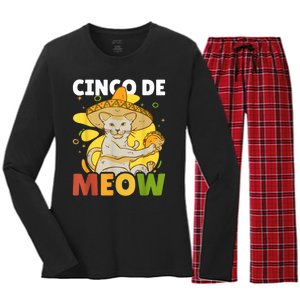 Cinco The Meow With Cat For Cinco De Mayo Women's Long Sleeve Flannel Pajama Set 