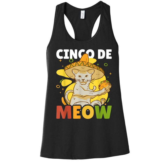 Cinco The Meow With Cat For Cinco De Mayo Women's Racerback Tank