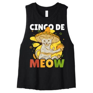 Cinco The Meow With Cat For Cinco De Mayo Women's Racerback Cropped Tank