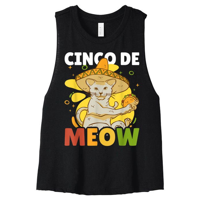 Cinco The Meow With Cat For Cinco De Mayo Women's Racerback Cropped Tank