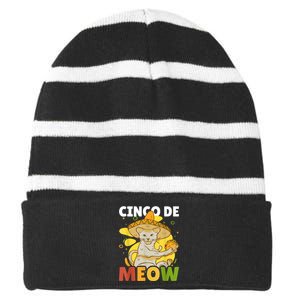 Cinco The Meow With Cat For Cinco De Mayo Striped Beanie with Solid Band