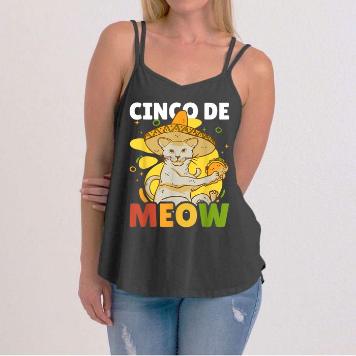 Cinco The Meow With Cat For Cinco De Mayo Women's Strappy Tank