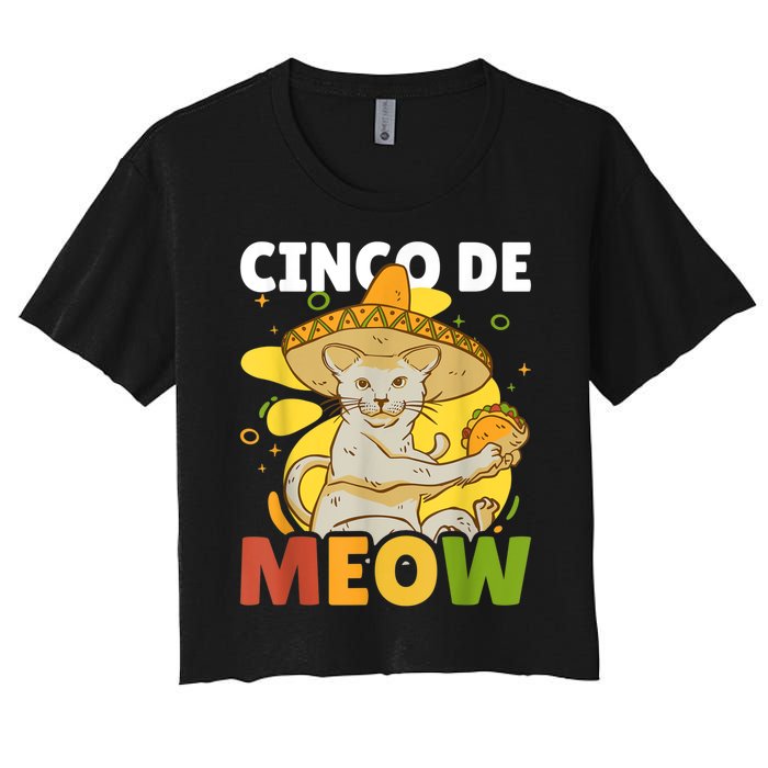 Cinco The Meow With Cat For Cinco De Mayo Women's Crop Top Tee