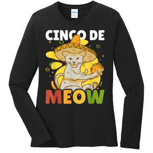 Cinco The Meow With Cat For Cinco De Mayo Ladies Long Sleeve Shirt