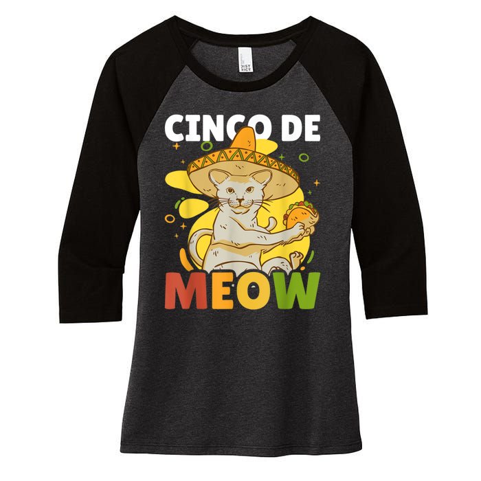 Cinco The Meow With Cat For Cinco De Mayo Women's Tri-Blend 3/4-Sleeve Raglan Shirt