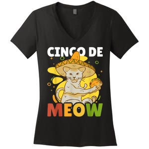 Cinco The Meow With Cat For Cinco De Mayo Women's V-Neck T-Shirt