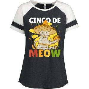 Cinco The Meow With Cat For Cinco De Mayo Enza Ladies Jersey Colorblock Tee