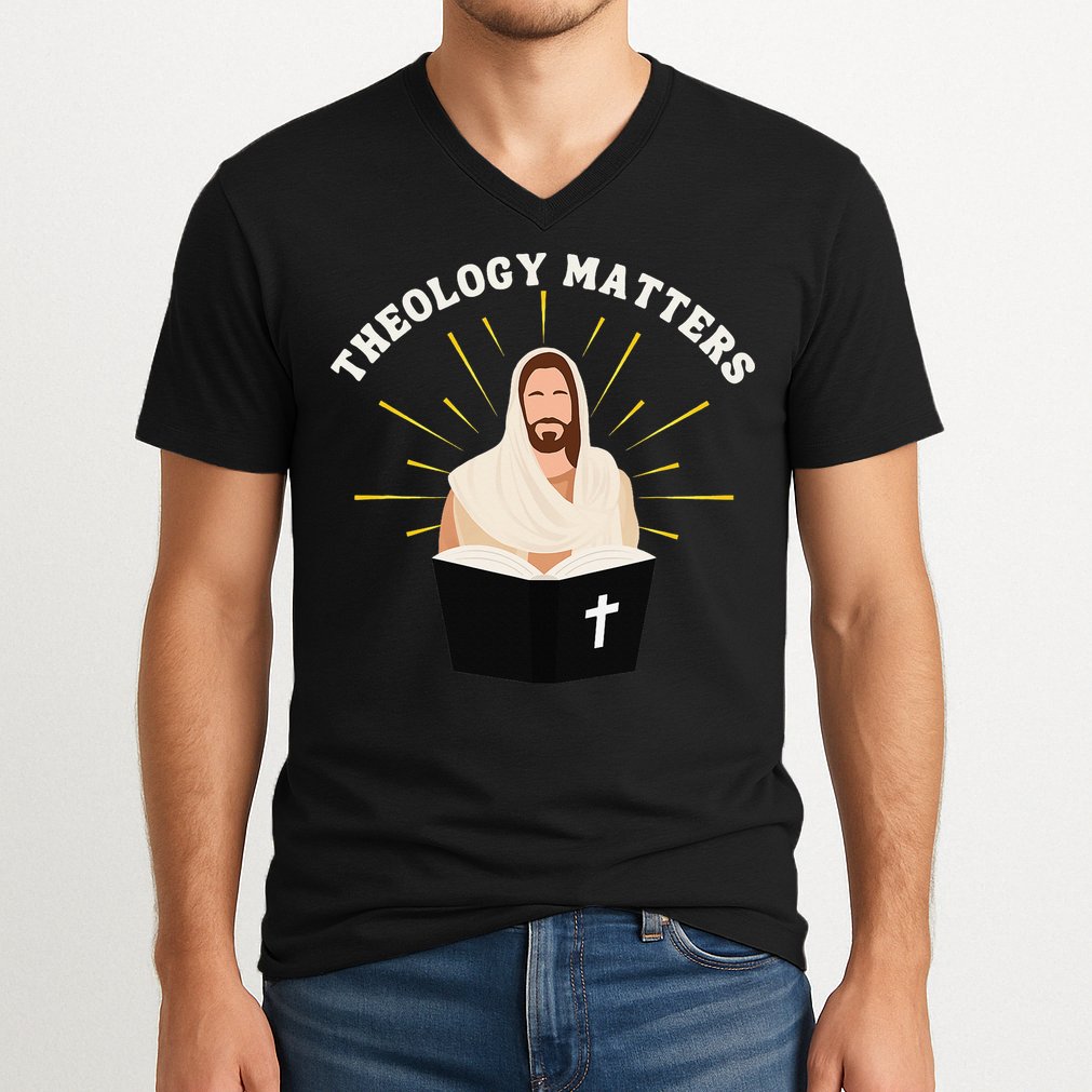 Cute Theology Matters Christian Retro Jesus Bible For Women V-Neck T-Shirt