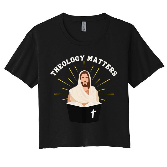 Cute Theology Matters Christian Retro Jesus Bible For Women Women's Crop Top Tee