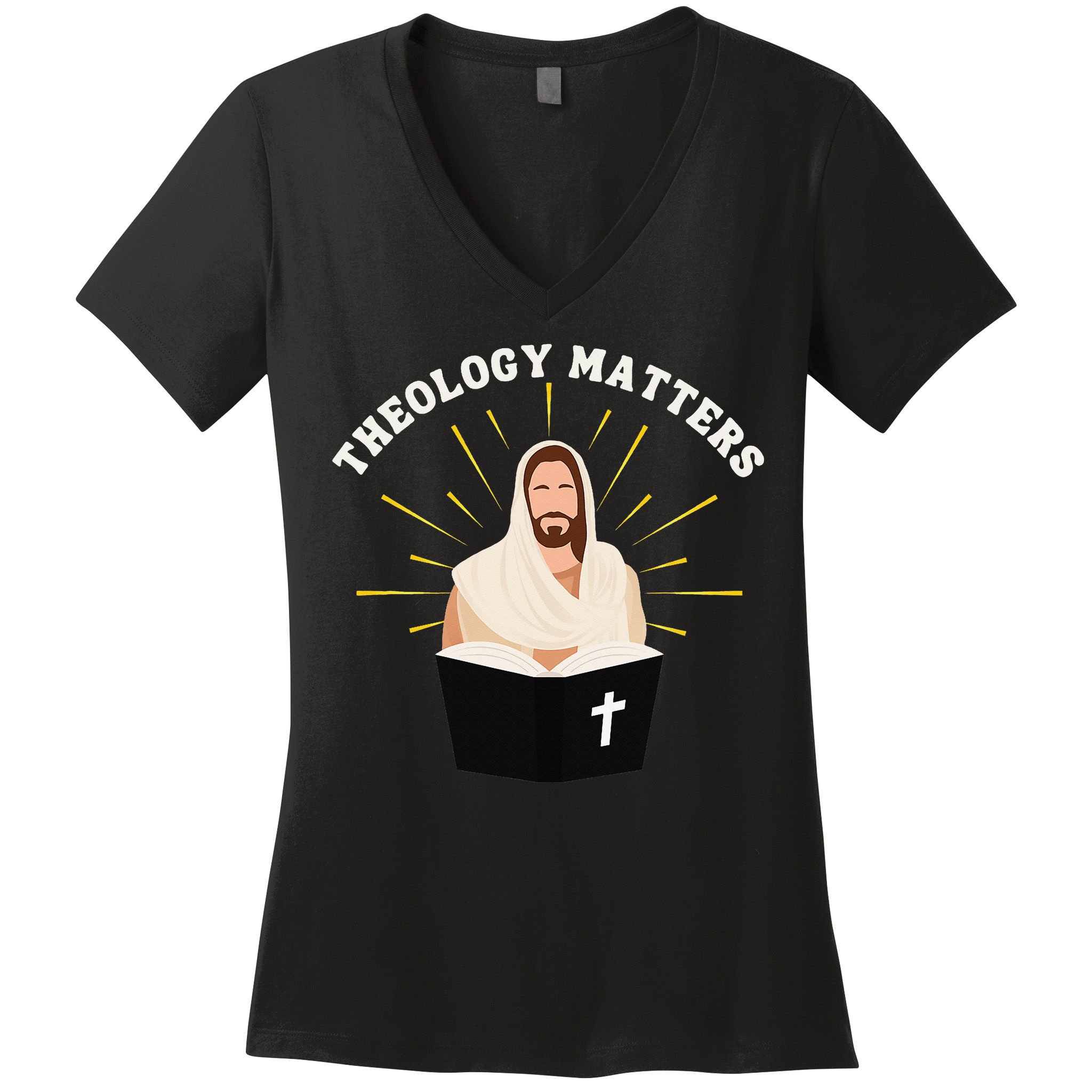 Cute Theology Matters Christian Retro Jesus Bible For Women Women's V-Neck T-Shirt
