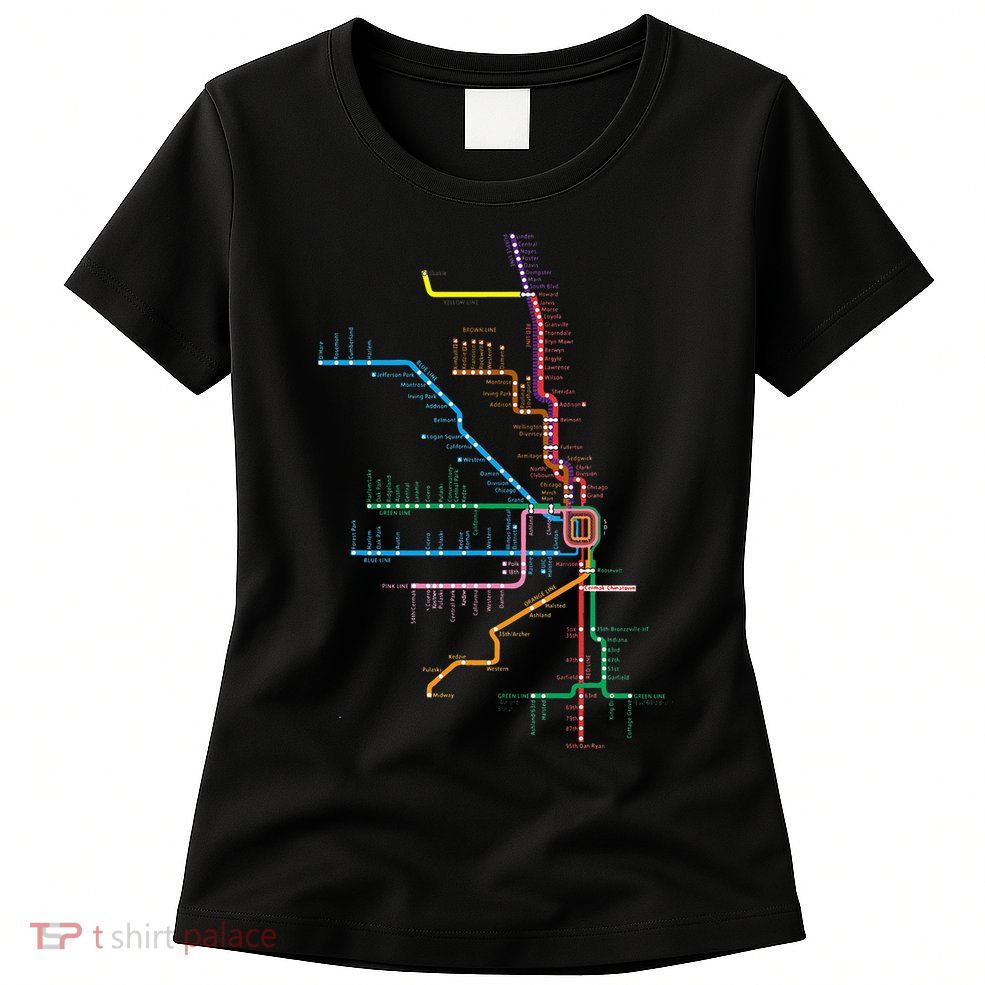 Chicago Trains Map Womens T-Shirt
