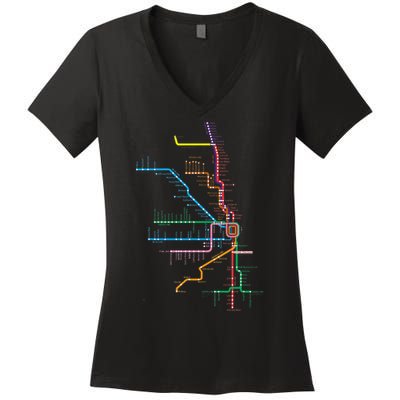 Chicago Trains Map Women's V-Neck T-Shirt