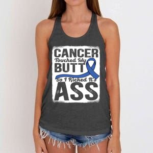 Cancer Touched My Butt So I Kicked Its Ass Colon Cancer Women's Knotted Racerback Tank