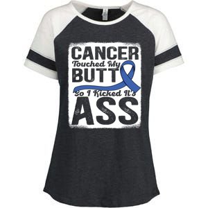 Cancer Touched My Butt So I Kicked Its Ass Colon Cancer Enza Ladies Jersey Colorblock Tee