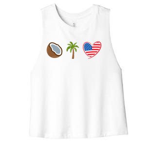 Coconut Tree Meme Patriotic Kamala Statement Usa Democrat Women's Racerback Cropped Tank