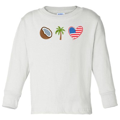 Coconut Tree Meme Patriotic Kamala Statement Usa Democrat Toddler Long Sleeve Shirt