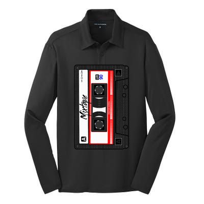 Cassette Tape Music Mix Audio 90s Party 80s Outfit Cassette Silk Touch Performance Long Sleeve Polo