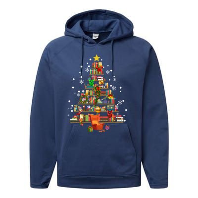 Christmas Tree Made Of Books Book Tree Bookworm Christmas Meaningful Gift Performance Fleece Hoodie