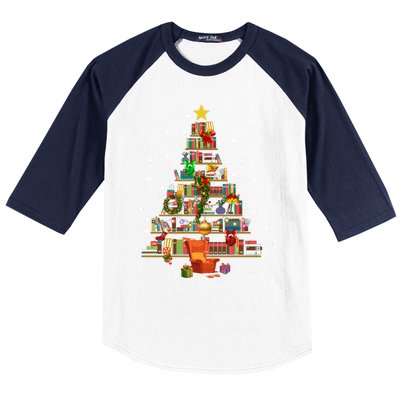 Christmas Tree Made Of Books Book Tree Bookworm Christmas Meaningful Gift Baseball Sleeve Shirt